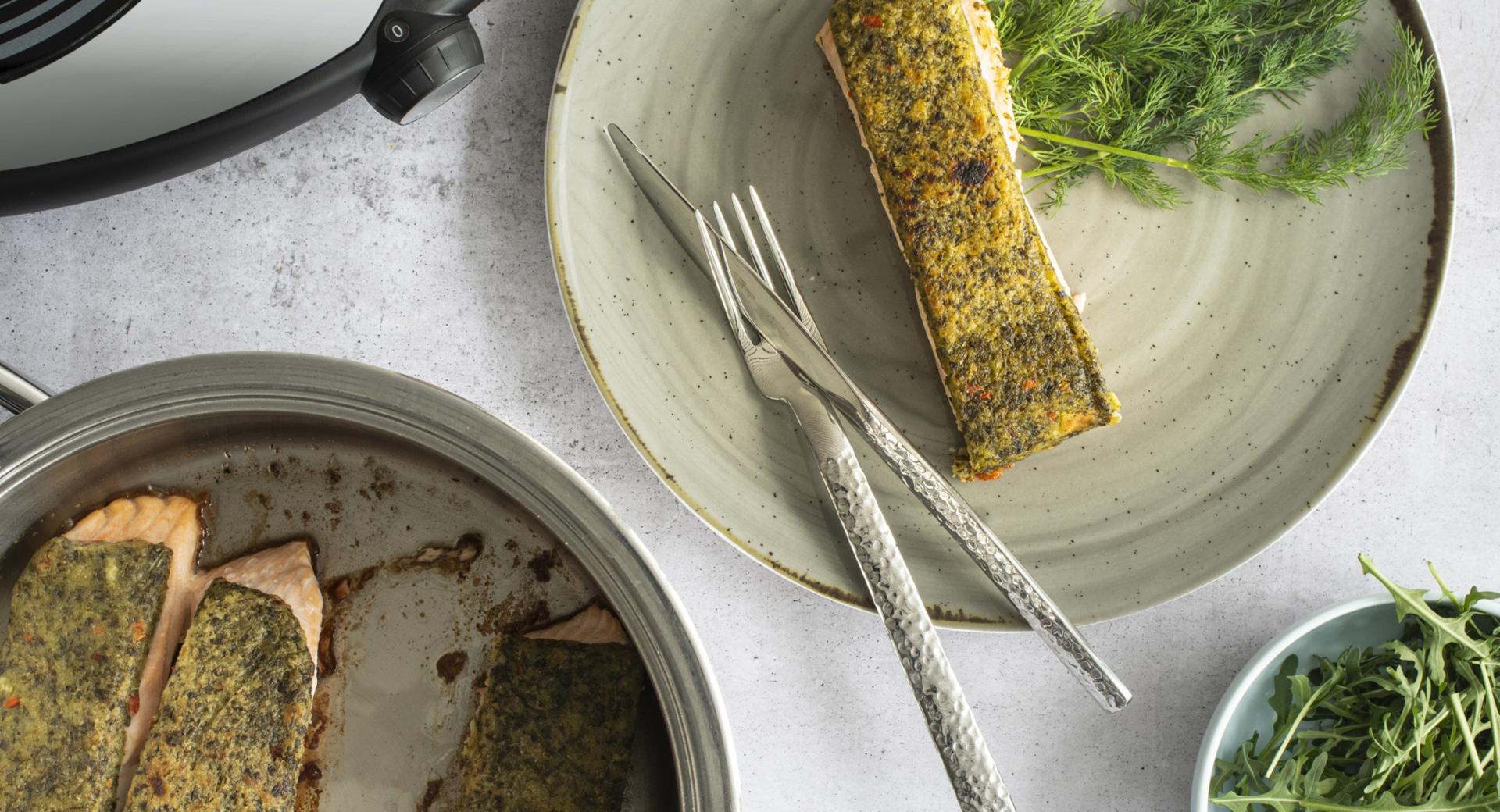 Filetto di salmone con crosta di rucola