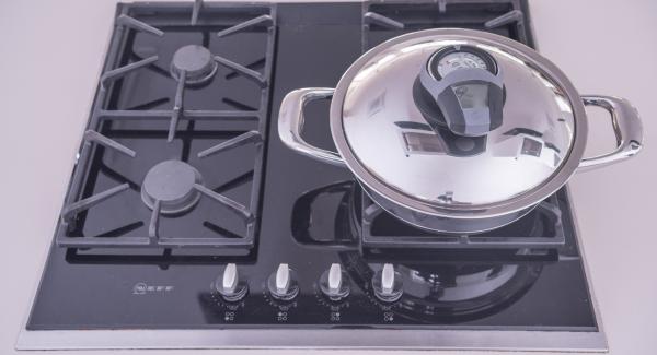 Coprire l'Unità di cottura con il coperchio e posizionarla sul fornello a calore massimo. Con l'ausilio di Audiotherm riscaldare fino alla finestra "carne".