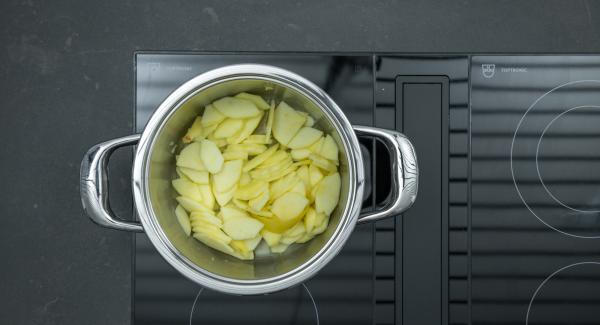 Posizionare l'Unità sul fornello regolato a calore massimo. Accendere Audiotherm, inserire un tempo di cottura di 5 minuti, applicarlo su Visiotherm e ruotarlo finchè non compare il simbolo "verdura".