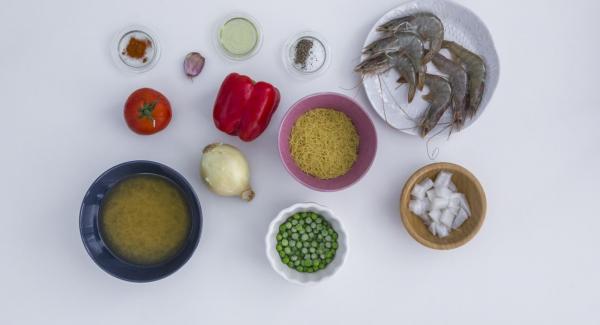 Disporre gli ingredienti sul piano.